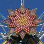 ferris wheel, central axis, star, hub, lights, multicoloured, folk festival, hype, fair, ride, carousel, colorful, deco, light, lighting