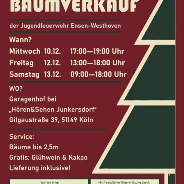 Der Baum für den guten Zweck: Jugendfeuerwehr Ensen-Westhoven lädt zum Weihnachtsbaumverkauf ein